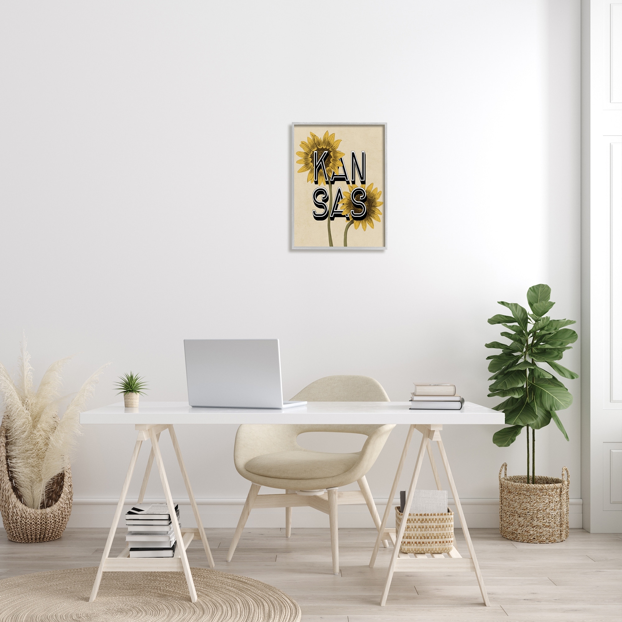 Stupell Industries Kansas Sunflowers Blossoms State Flower Botanicals Graphic Art Gray Framed Art Print Wall Art, Design by Daphne Polselli