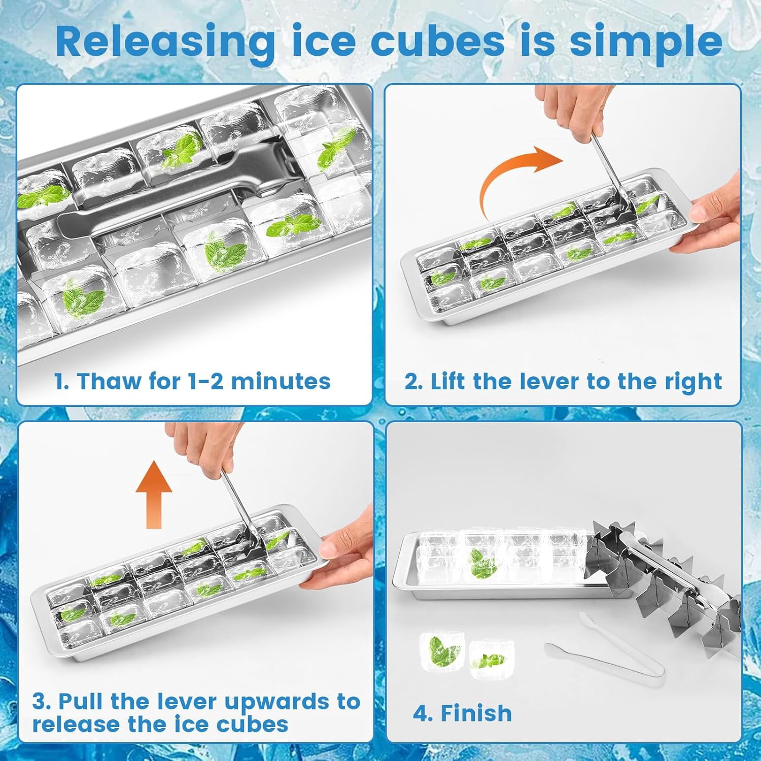 Stainless Steel 18 Slots Ice Tray with Lever,Dishwasher Safe Metal Ice Cubes Mold,Vintage Style Cube Tray for Home Kitchen Bar Use