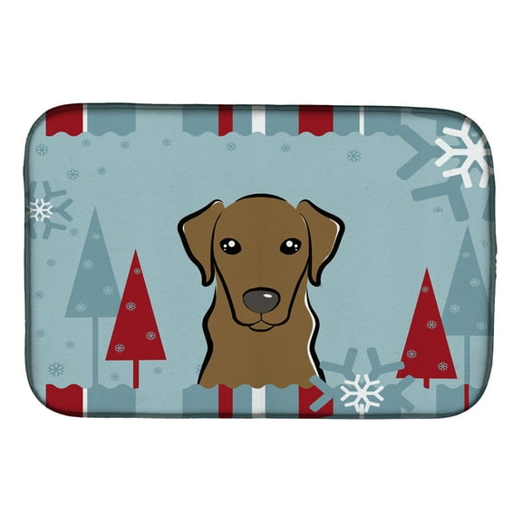 Winter Holiday Chocolate Labrador Dish Drying Mat