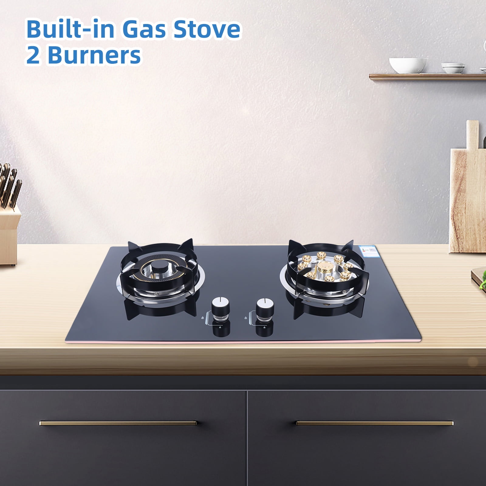 Dual Burner Gas Stove, Efficient Cooking with Flameout and Anti-Backfire Protection, 4.2KW & 5.2KW, Electronic Pulse Ignition