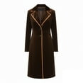 thumbnail image 2 of ClodeEU Women's Velvet Trench Coat ,Color Block Notched Lapel Overcoat With Pockets, Elegant Vintage Long Coat Brown,Womens Plus S, 2 of 6