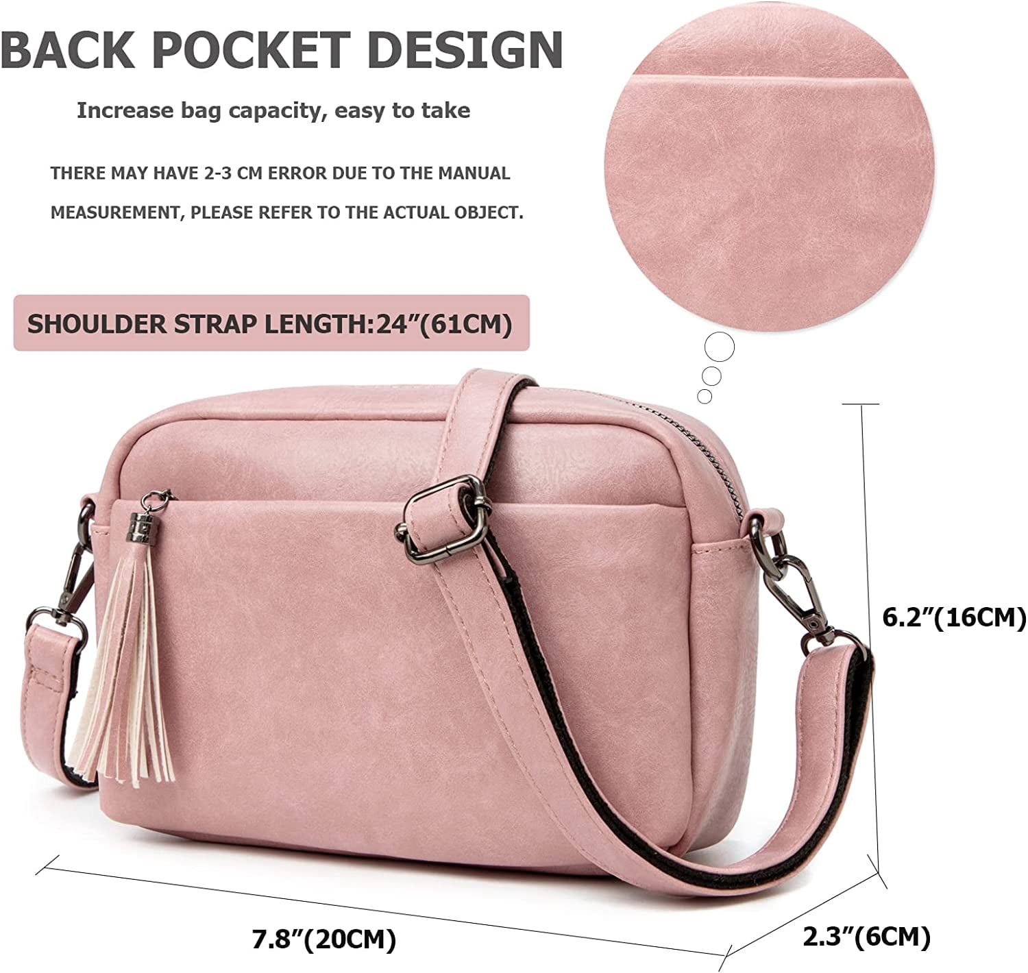 Lightweight Medium Crossbody Bag for Women, Camera Shoulder Purses Pocketbooks with Tassel and Triple Zipper Pocket