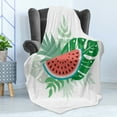 thumbnail image 4 of Watermelon Soft Flannel Fleece Throw Blanket, Cool Summer Fruit Slice with Tropical Leaves Shadowy Design Illustration, Cozy Plush for Indoor and Outdoor Use, 70" x 90", Multicolor, by Ambesonne, 4 of 5