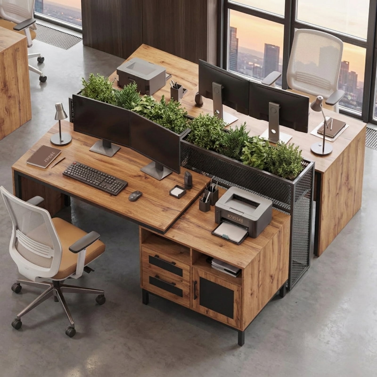 Furnibear Computer Desk 71 Inch Computer Table with Open Compartments and Drawers, Natural