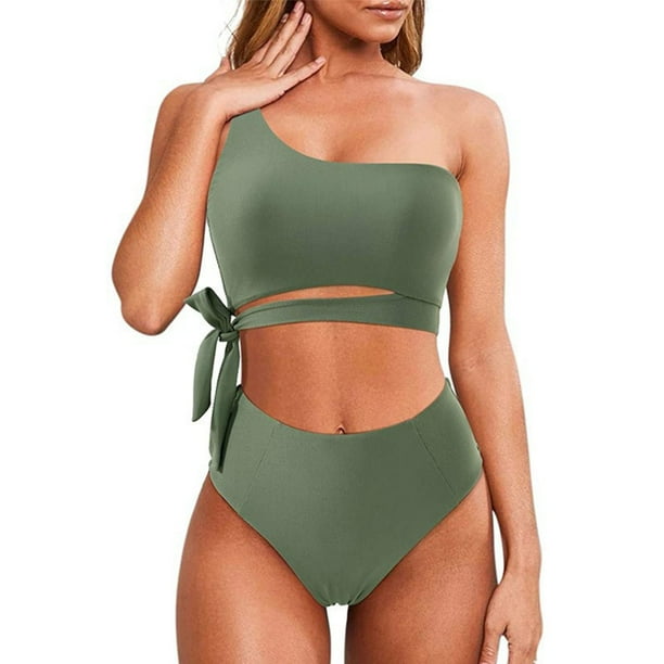 Trajes de baño Amzcrzy Tankini para mujer, trajes de baño, trajes de baño, bikini, traje de baño con cordones de color sólido para mujer + bañador y traje de baño dividido de moda, verde, XL