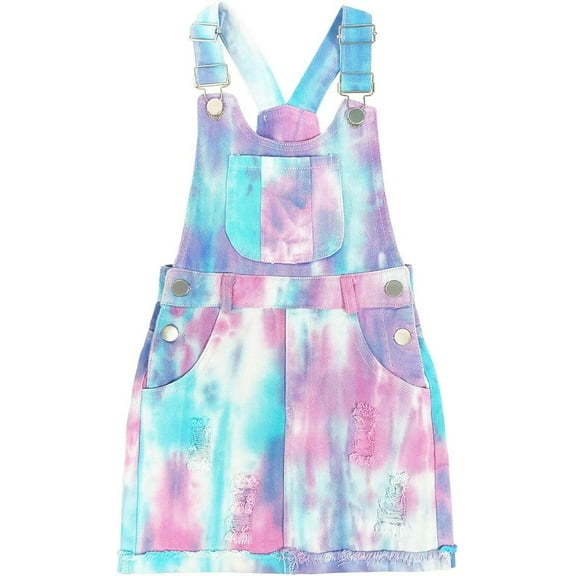 Peacolate 4-11T Little Girl Tie-dyed Short Overalls Vintage Dress Distressed Romper,4T