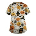 thumbnail image 3 of MLQIDK Halloween Scrub Tops Women Plus Size Halloween Shirt Funny Spooky Season Scrub Shirts V Neck Short Sleeve Pumpkin Ghost Bat Printed Fun Nurse Uniforms Vermilion S, 3 of 4