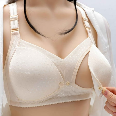 Nexjvus Nursing Bras Cotton Wirefree Comfortable Gathering Bra White Size S-XXL