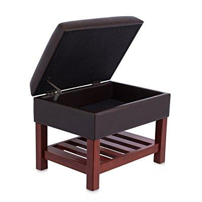 Birdrock Home Upholstered Storage Stool Ottoman Faux Leather Birdrock Home Upholstered Storage Stool Ottoman Faux Leather Padded Foot Wooden Shelf