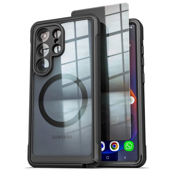 Encased for Samsung Galaxy S26 Ultra Privacy Case with Built-In Glass Screen Protector, (Compatible with Magsafe) 360° Full-body Protection, Black
