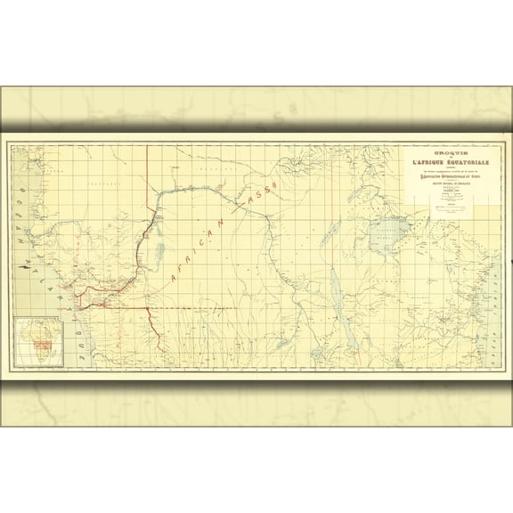 24"x36" Gallery Poster, map of central sahara africa 1884 in french