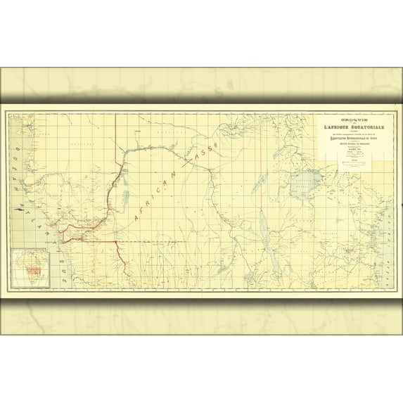 24"x36" Gallery Poster, map of central sahara africa 1884 in french