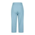 thumbnail image 6 of Ecqkame Women's Cropped Yoga Pants Plus Size Elastic Waist Stretchy Workout Pants Solid Color Casual Loose Pants with Pocket 01-Light Blue L, 6 of 7