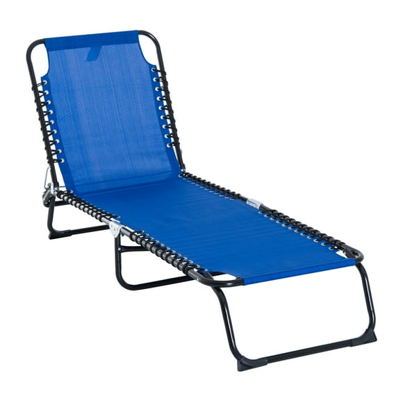 Outsunny Folding Outdoor Lounge Chair, 4-Level Adjustable Backrest Chaise Lounge, Portable Tanning Chair, Beach Bed with Breathable Mesh for Beach, Yard, Patio, Navy Blue