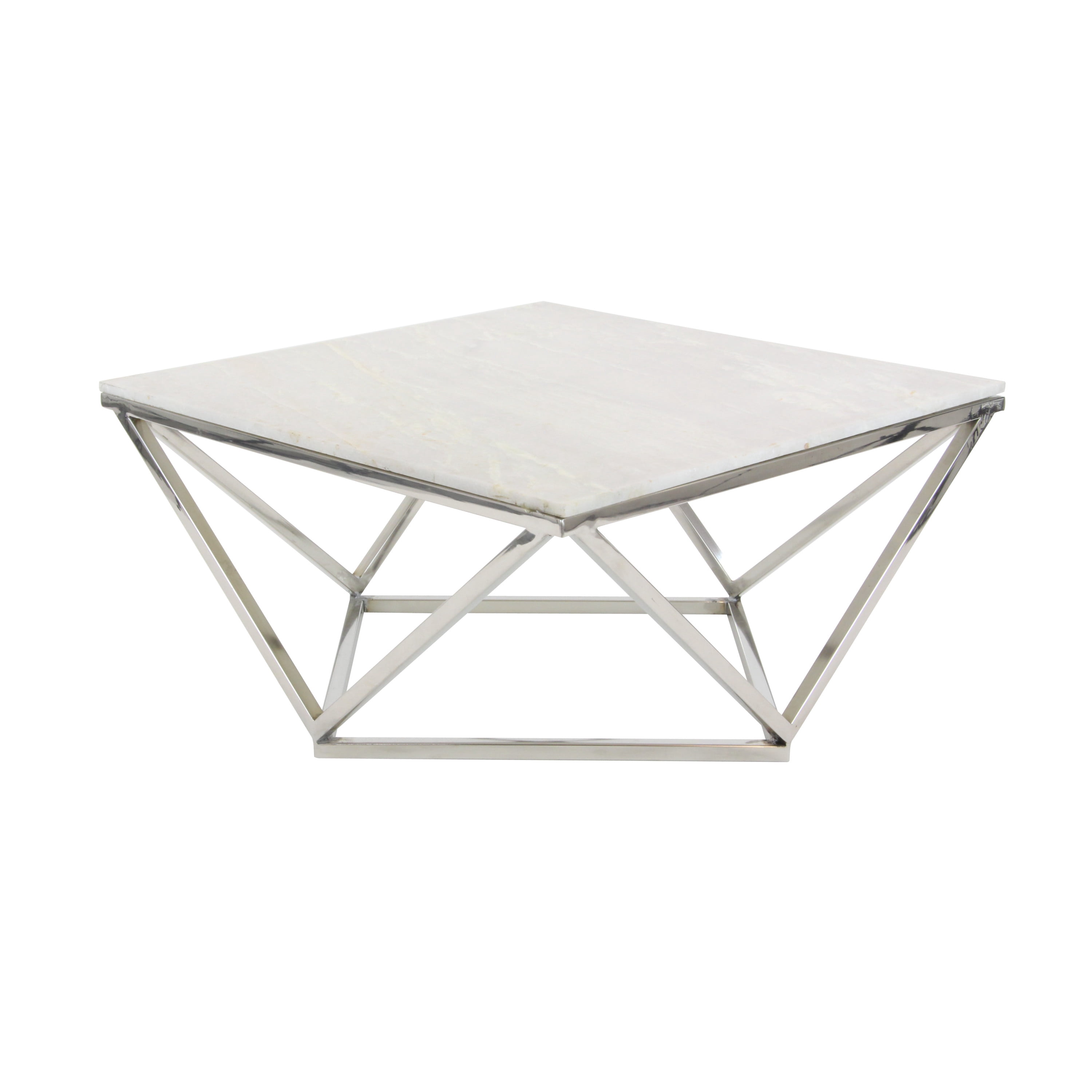 DecMode 29" x 18" White Ceramic Coffee Table with Marble Top, 1-Piece