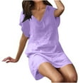 thumbnail image 1 of Jusqu'à 65 % de Rabais! Robes d'Été Mode pour Femmes 2024 Grande Taille Manches Courtes Couleur Unie Col en V Douce Confortable Longue Robe, 1 of 7