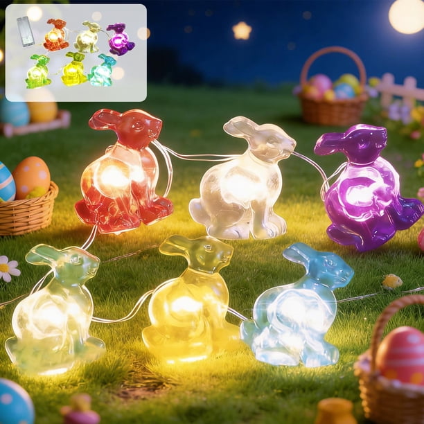 Guirnalda de luces de conejito de Pascua | Luces LED con forma de conejo para decoración navideña | Cable de cobre flexible para coronas, repisas y centros de mesa