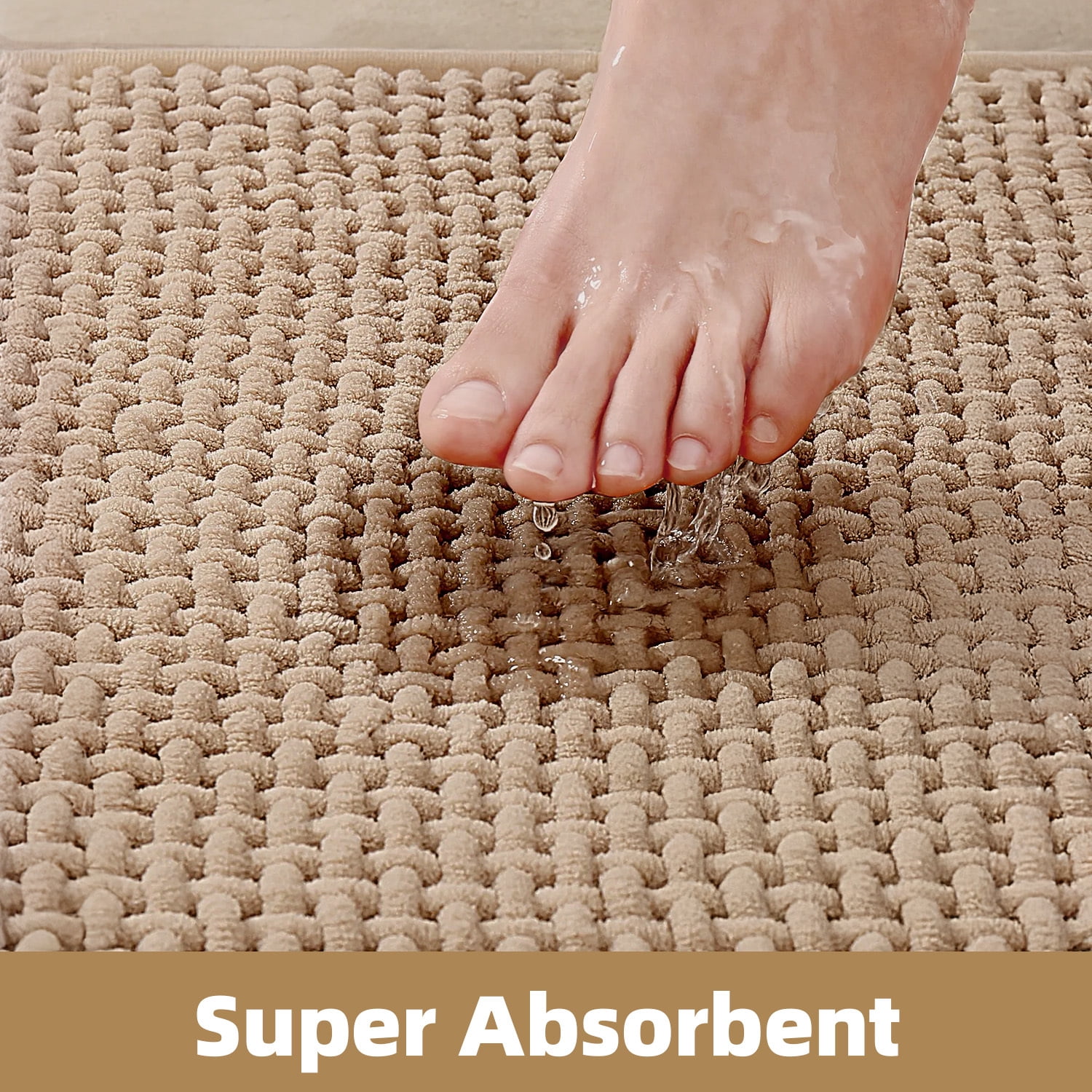 PABUBE Bathroom Rug, Non Slips Bath Mat, Machine Washable Bathroom Mat, Soft Absorbent Bathmat Bath Rug, Bathroom Rug and Mat for Bathroom Floor (24"x 36",Beige)