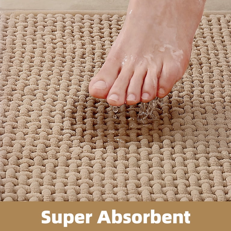 Beige Chenille Bath Rug with Non-Slip Backing photo 2