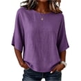 thumbnail image 2 of Tops for Women Dressy Casual Loose 3/4 Sleeve Shirts Lightweight Crewneck Beach Vacation Outfits Purple S, 2 of 4