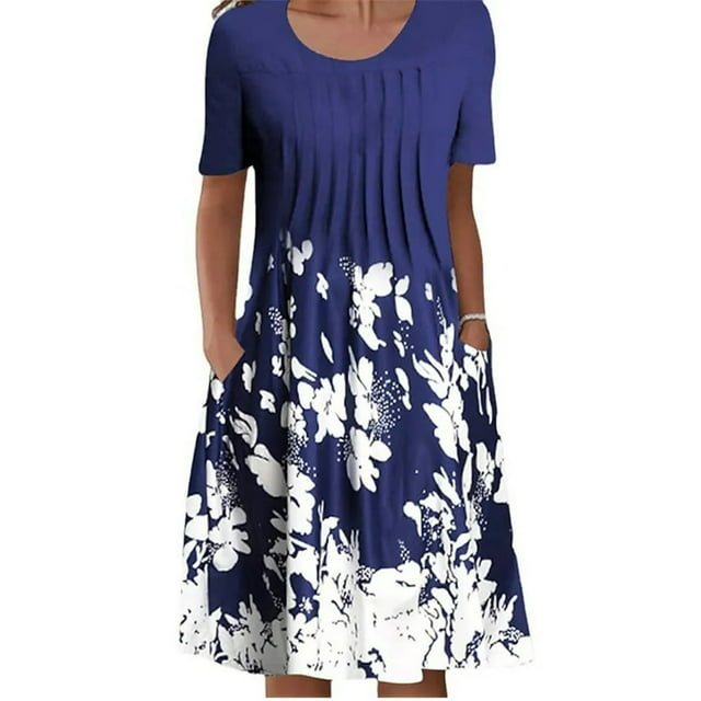 Robes Soleil Femmes Été Décontracté Manches Courtes Tunique Chemise Midi Robes d'Été pour Femmes Imprimé Marguerites Robe Grande Taille pour Femmes Col Robe de Collation des Grades