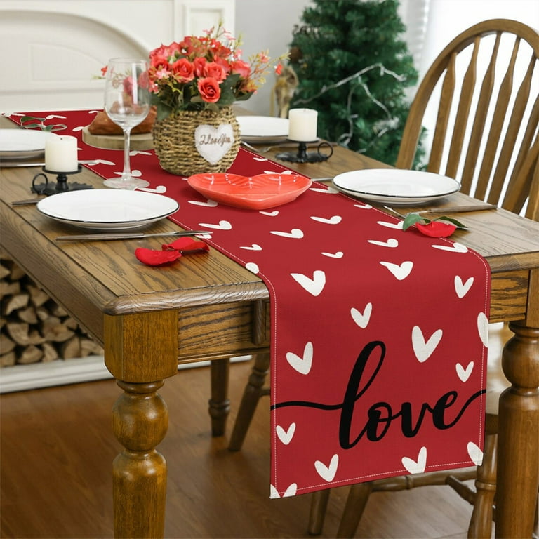 Woxinda Valentines Day Decor Valentine's Day Home Party Decor Table Runner Vintage Kitchen Table Decor Table Runner, Black