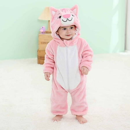 

uublik Baby Bodysuits Girls Boys Long-sleeved Winter Animal-shaped Hooded Pajamas Zip Onesies Crawling Suit Flannel Animal Jumpsuit Romper