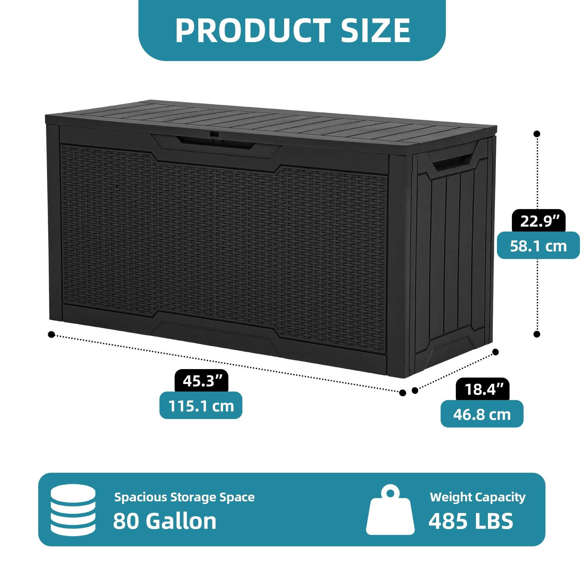 Uforic 80 Gallon Resin Deck Box,Outdoor Storage Box with Lockable lid for Patio Furniture, Waterproof,Black