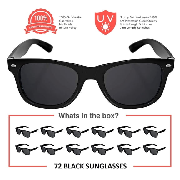 72 PACK Mens Womens Sunglasses Black Retro Unisex Wayfar Style Bulk Sunglasses