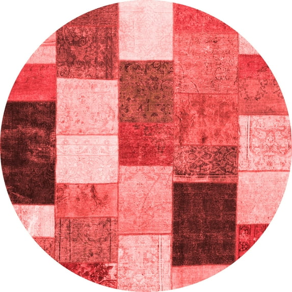 Ahgly Company Indoor Round Patchwork Red Transitional Area Rugs, 3' Round