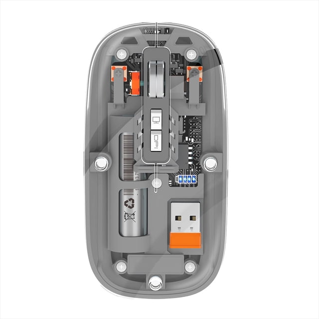 Mistaha Souris Sans Fil Rechargeable Grise M233 avec Design Transparent, Connectivité 2.4G & Trois Modes - Idéale pour Windows, Mac, iOS, Android