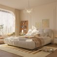 thumbnail image 2 of Queen Size Bed Frame Upholstered Platform Bed with Oversized Padded Backrest, Thickening Pinewooden Slats and Solid Wood Legs, No Box Spring Needed, 2 of 14