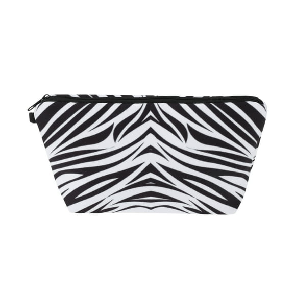 Unique Bargains 1 Pc Animal Print Makeup Bag for Vacation Business Travel White Black Polyester