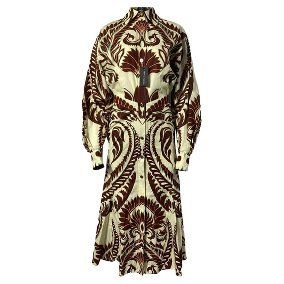 Pre-Owned Etro Graphic-Print Midi Shirt Dress in Multicolor Cotton