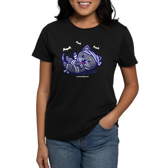 CafePress - I Can Has Halloween? White Text Women's Value T Shirt - Women's Traditional Fit Dark T-Shirt