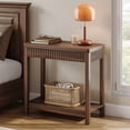 thumbnail image 4 of Aufeile End Table Set of 2, Narrow Fluted Boho Wood Side Table with Storage Shelf, Small Space Accent Table, Walnut, 4 of 8