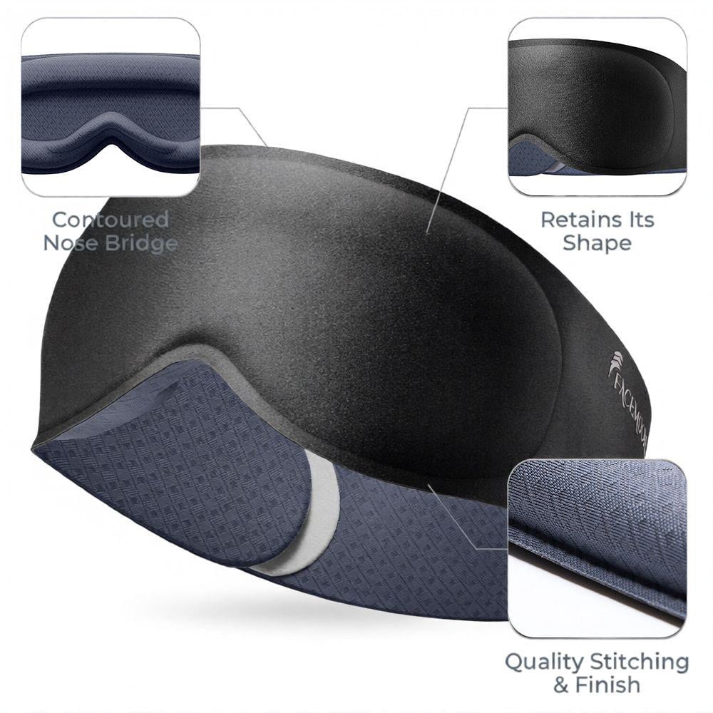 FACEMOON 3D Contoured Blackout Sleep Mask Weighted for Men and Women Peaceful Night's Sleep Soft Memory Foam Zero Eye Pressure Work From Home Black