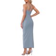 thumbnail image 3 of Vestido Maxi Bodycon Inspire Chic para Mujer con Tirantes Espagueti Elásticos 2025 con Abertura para Fiesta Club L Azul Gris, 3 of 6