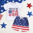 thumbnail image 2 of Toddler Baby 4th of July Outfits 6 12 18 24 Months 2T 3T Letter Print Round Neck Short Sleeve T-Shirts Tops Stars Print Shorts 2Pcs Clothes Set Kaprioy Boys Suit, 2 of 8