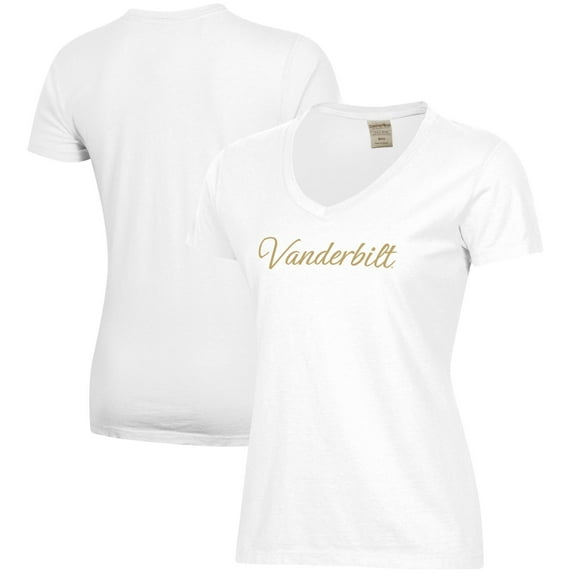 Women's White Vanderbilt Commodores Script Logo Comfort Wash V-Neck T-Shirt