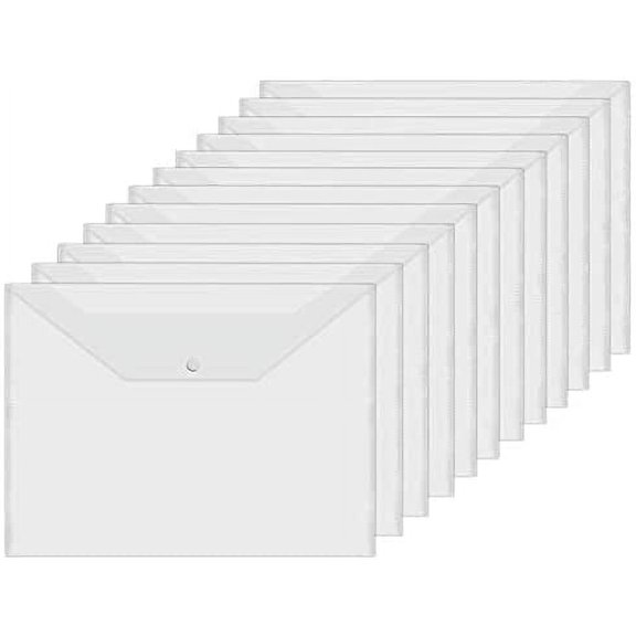 10 PCS Clear Plastic Envelopes, Poly Envelope with Snap Closure Waterproof File Folder for School Home Office, A4 Size