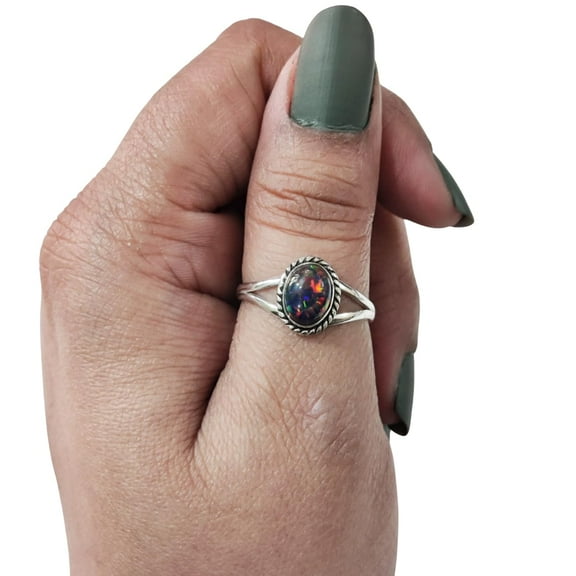 Natural Black Opal Ring, Black Opal Gemstone Ring, October Birthstone, Adjustable Tiny Ring, Toe Ring, 925 Sterling Silver, Womens Ring, Christmas, Twisted Boho Ring, Handmade Statement Jewelry