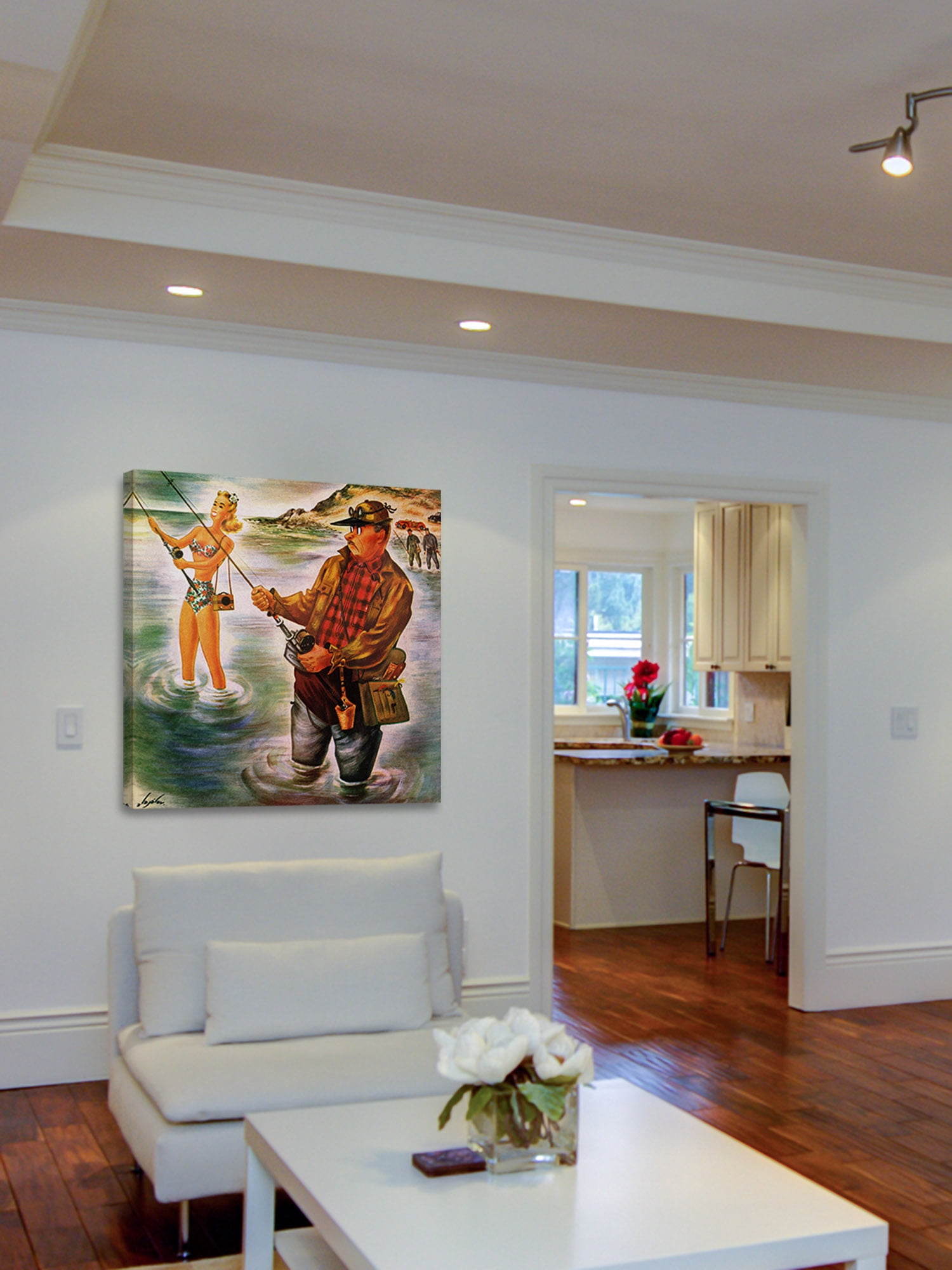 "Bikini Fishing" Painting Print on Wrapped Canvas