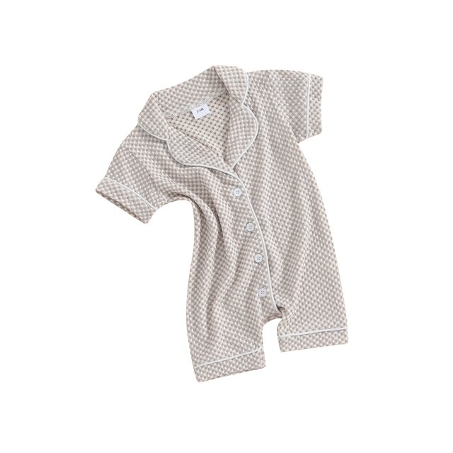 xiaxaixu Baby Boys Girls Jumpsuits Short Sleeve Lapel Collar Button Down Textured Rompers Newborn Pajamas