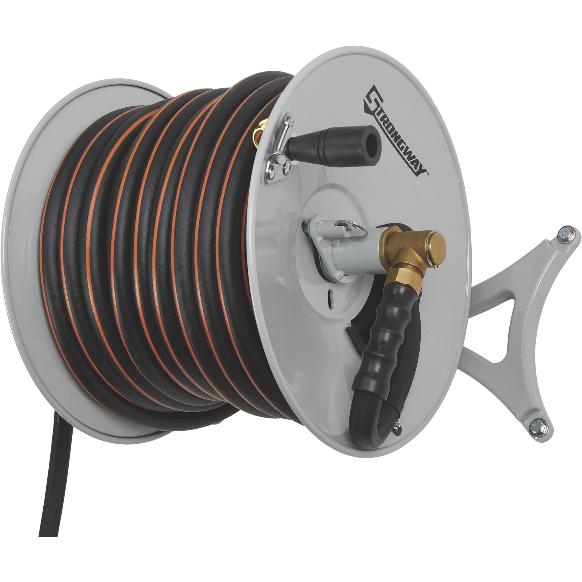 Strongway Wall-Mount Hose Reel, Holds 5/8in. x 150ft. Hose, 150 PSI, 6ft. Lead-In Hose