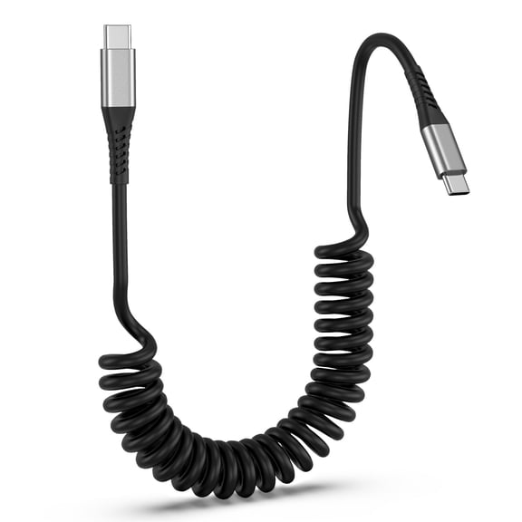 Umefly C to C Coiled Silicone Car Cable, 60W Fast Charging, Car Type C Compatible with CarPlay & Android Auto, Fits iPhone 15-17 & Samsung Galaxy, 3.3FT