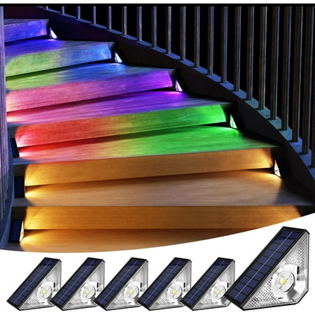 

Solar Step Lights Outdoor Waterproof Warm White & 7 RGB Colors IP65 LED Solar Powered Lights Decor for Stairs in Garden Deck Front Porch Patio and Backyard (6 Pack)