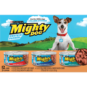 (12 Pack) Purina Mighty Dog Small Breed Wet Dog Food Variety Pack, Hearty Beef, Smoked Chicken & Bacon Combo, Lamb & Rice, 5.5 oz. Cans