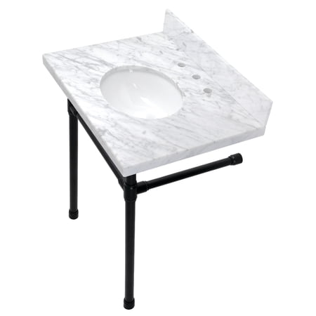 Kingston Brass KVPB30M80ST Dreyfuss 30" Carrara Marble Vanity Top with Stainless Steel Legs (8-Inch, 3-Hole), Carrara Marble White/Matte Black