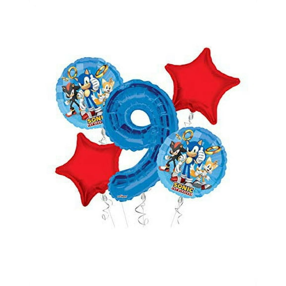 Sonic the Hedgehog Happy 9th Birthday Balloon Bouquet (5 Balloons) | Viva Party Balloon Collection